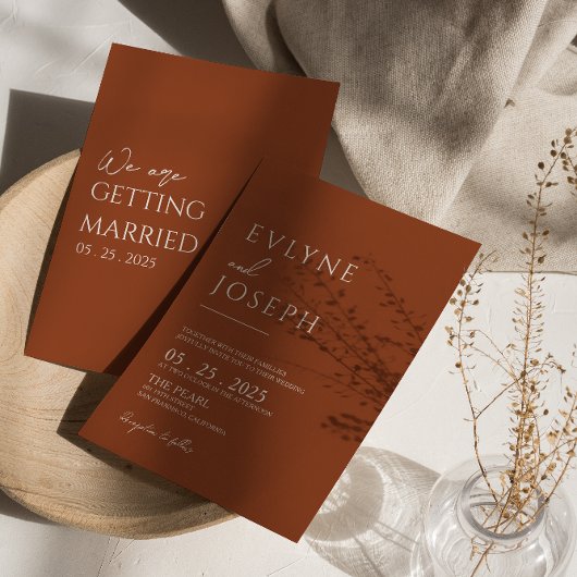 バーントオレンジテラコッタミニマリストボホ結婚ズ 招待状