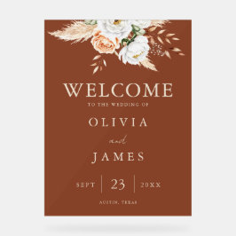 バーントオレンジテラコッタ結婚フローラの歓迎 アクリルサイン