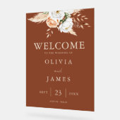 バーントオレンジテラコッタ結婚フローラの歓迎 アクリルサイン (傾斜)