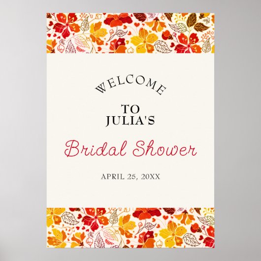 バーントオレンジトロピカルハイビスカスフローラブライダルシャワー ポスター (正面)