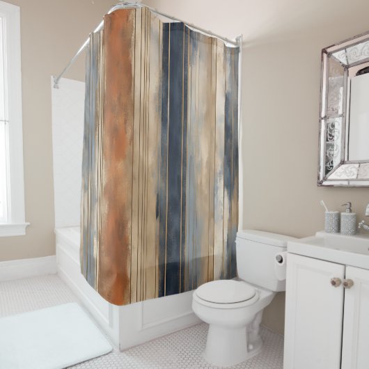 バーントオレンジネイビーダスティブルー動揺してストライプ シャワーカーテン (インサイチュ)