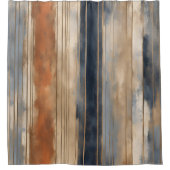 バーントオレンジネイビーダスティブルー動揺してストライプ シャワーカーテン (正面)