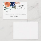 バーントオレンジネイビーブルーフローララストウェディングRSVP En エンクロージャーカード (正面/裏面)