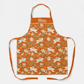 バーントオレンジバニーフローラガーデンデザイン エプロン (正面)