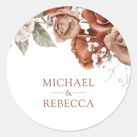 バーントオレンジバラテラコッタフローラ結婚式の引き出物 ラウンドシール (正面)