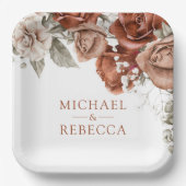 バーントオレンジバラテラコッタ結婚フローラ ペーパープレート (正面)