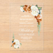 バーントオレンジバラ結婚フローラ アクリル招待状 (正面)