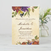 バーントオレンジパープルフローラ秋結婚クリスチャン 招待状 (スタンド正面)