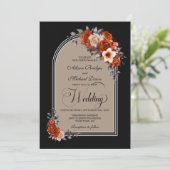 バーントオレンジフローラアーチブラックベージュ結婚ズ 招待状 (スタンド正面)