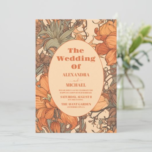 バーントオレンジフローラアールヌーボー結婚式招待状 招待状 (スタンド正面)
