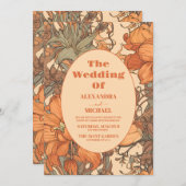 バーントオレンジフローラアールヌーボー結婚式招待状 招待状 (正面/裏面)
