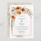 バーントオレンジフローラパンパスアーチボホ結婚ズ 招待状 (正面/裏面)