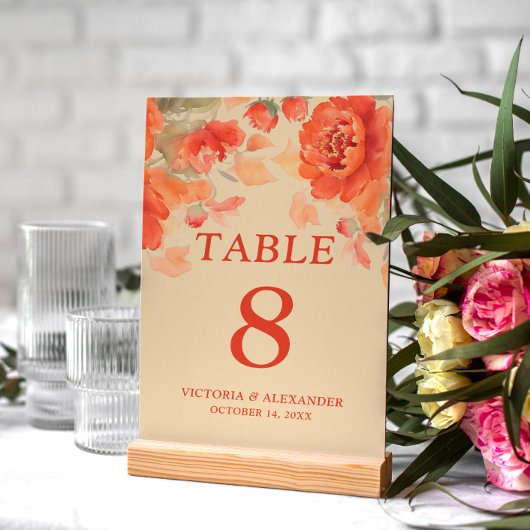バーントオレンジフローラ秋の結婚式 テーブルナンバー