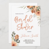 バーントオレンジフローラ秋ブライダルシャワー 招待状 (正面/裏面)