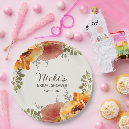 バーントオレンジフローラ秋秋ブライダルシャワー ペーパープレート (パーティー)