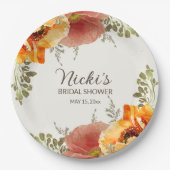 バーントオレンジフローラ秋秋ブライダルシャワー ペーパープレート (正面)