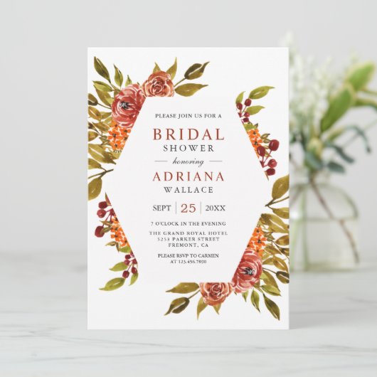 バーントオレンジフローラ秋秋ブライダルシャワー 招待状 (スタンド正面)