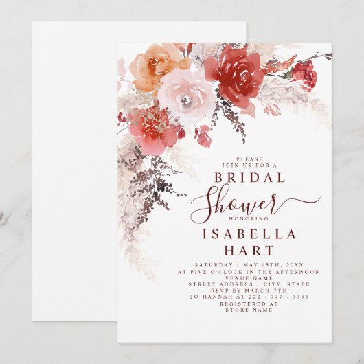 バーントオレンジブルゴーディテラコッタブライダルシャワーInv 招待状 (正面/裏面)