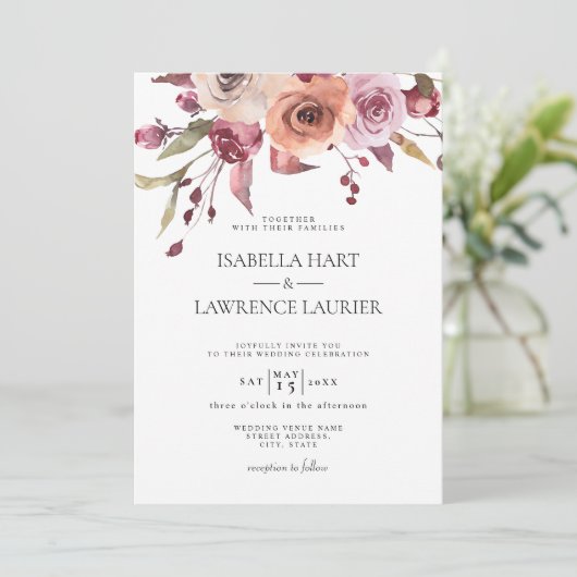 バーントオレンジブルゴーニュフローラ秋エレガントウェディング 招待状 (スタンド正面)