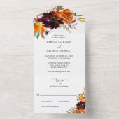 バーントオレンジブルゴーニュ秋フローラエレガントウェディング オールインワン招待状 (内側)