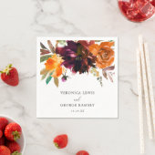 バーントオレンジブルゴーニュ秋素朴フローラ結婚ズ スタンダードカクテルナプキン (インサイチュ)