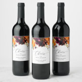 バーントオレンジブルゴーニュ秋素朴フローラ結婚ズ ワインラベル (ボトル)