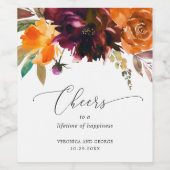 バーントオレンジブルゴーニュ秋素朴フローラ結婚ズ ワインラベル (シングルラベル)