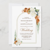 バーントオレンジホワイトローズフローラアー結婚チ 招待状 (正面)