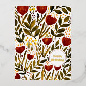 バーントオレンジボタニカルハッピーバースデー 箔シーズンポストカード (正面)