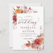 バーントオレンジボホテラコッタブルゴーニュ結婚ーズインビ 招待状 (正面)