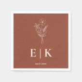 バーントオレンジボホテラコッタワイルドフラワー結婚ズ スタンダードカクテルナプキン (正面)