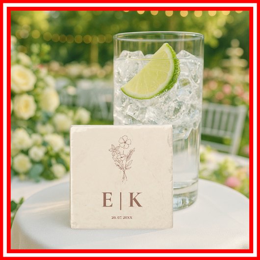 バーントオレンジボホテラコッタワイルドフラワー結婚ズ ストーンコースター