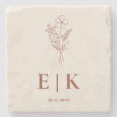 バーントオレンジボホテラコッタワイルドフラワー結婚ズ ストーンコースター (正面)