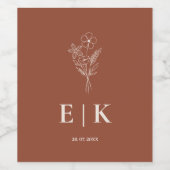 バーントオレンジボホテラコッタワイルドフラワー結婚ズ ワインラベル (シングルラベル)