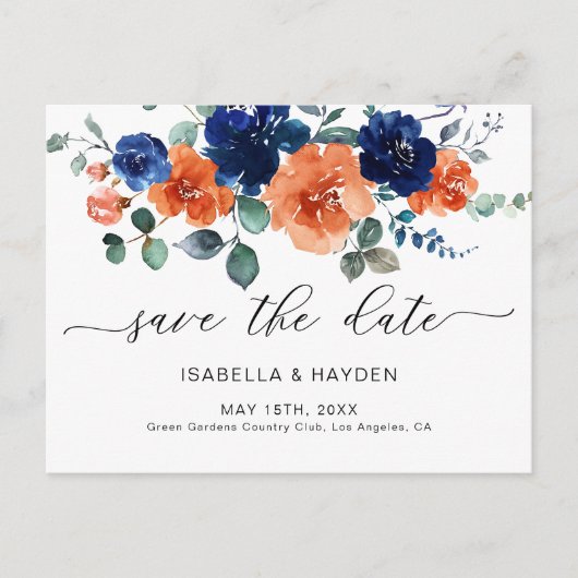 バーントオレンジボホパンパステラコッタ日付を保存 案内ポストカード (正面)