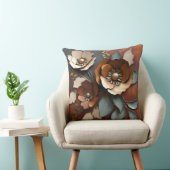 バーントオレンジラストティール(緑がかった色)フローラプリント クッション (椅子)