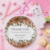 バーントオレンジラストフローラウェディングシャワー誕生日 ペーパープレート (パーティー)