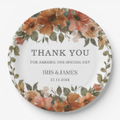 バーントオレンジラストフローラウェディングシャワー誕生日 ペーパープレート (正面)