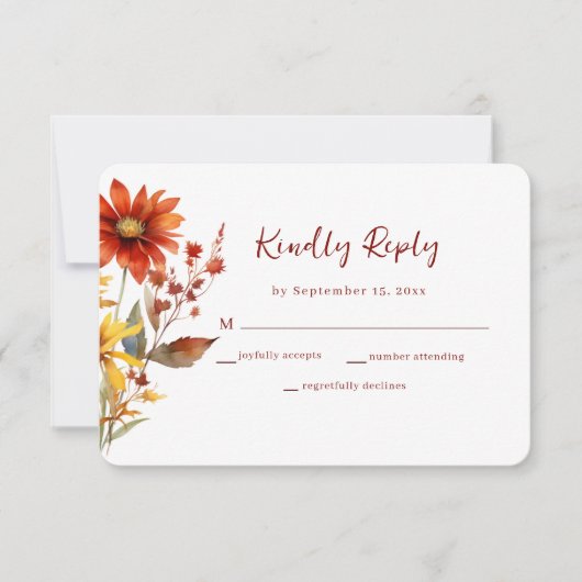 バーントオレンジラストフローラ秋の結婚式 出欠カード (正面)