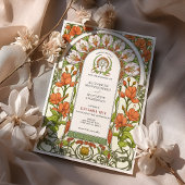 バーントオレンジリリーアールヌーボー秋の結婚式 招待状