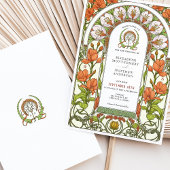 バーントオレンジリリーアールヌーボー秋の結婚式 招待状