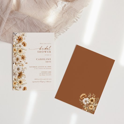 バーントオレンジワイルドフラワーブライダルシャワーフローラ 招待状