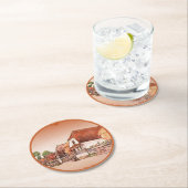 バーントオレンジヴィンテージビレッジオブハンガリー ラウンドペーパーコースター (インサイチュ)