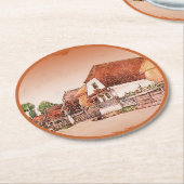 バーントオレンジヴィンテージビレッジオブハンガリー ラウンドペーパーコースター (アングル)