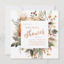 バーントオレンジ秋フローラブライダルシャワー 招待状