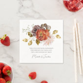 バーントオレンジ赤面金ゴールドフローラ結婚クリスチャン スタンダードカクテルナプキン (インサイチュ)