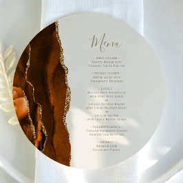 バーントオレンジ金ゴールドアゲートアイボリーラウンドプレート結婚ズ メニュー