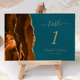 バーントオレンジ金ゴールドアゲートティール（緑がかった色）結婚ズ テーブルナンバー