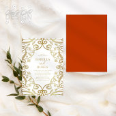バーントオレンジ金ゴールドグリッターフローラレース結婚ズ 招待状