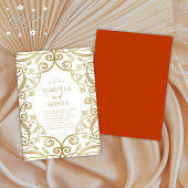 バーントオレンジ金ゴールドグリッターフローラレース結婚ズ 招待状